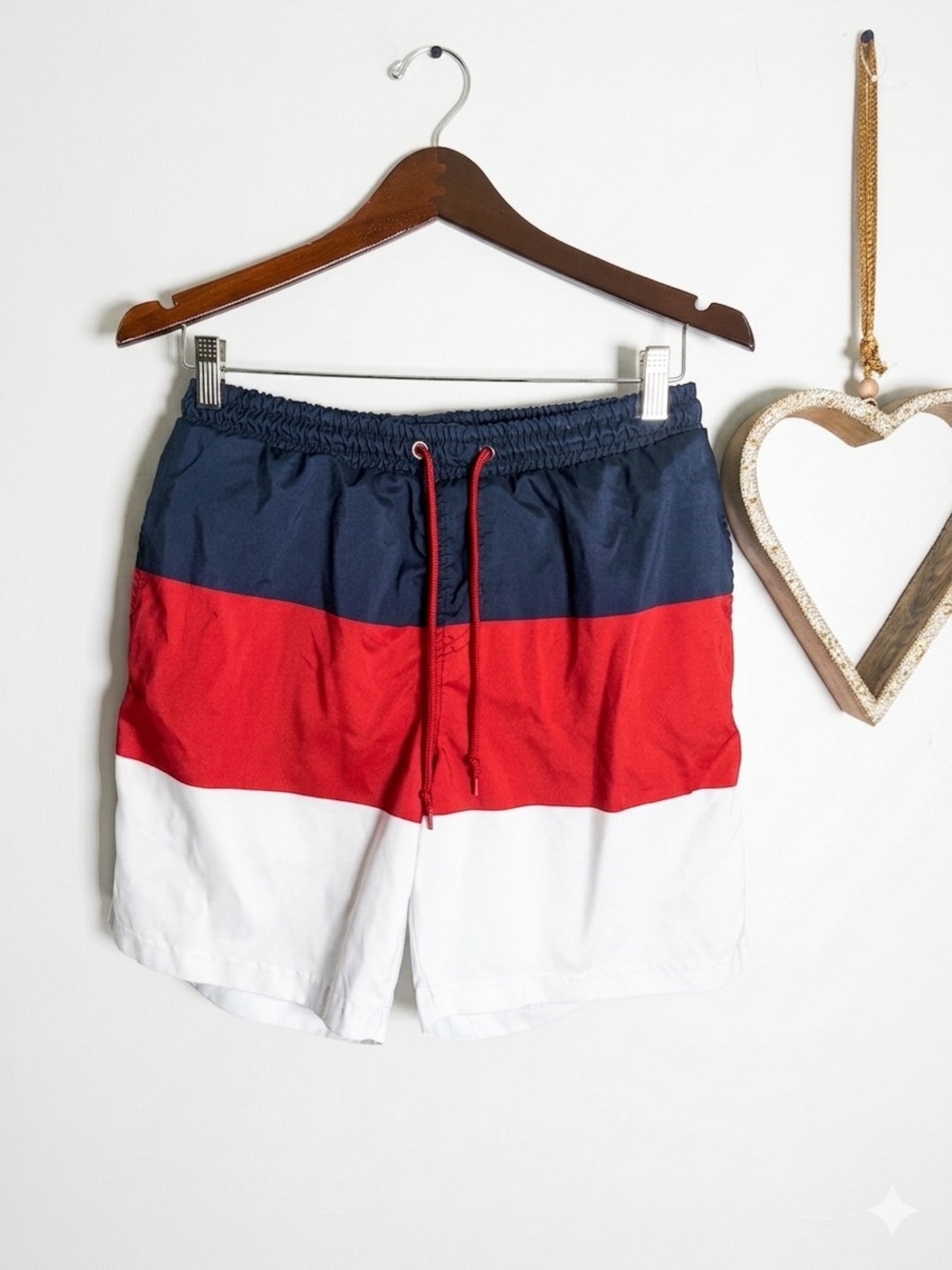 Club Room Men's Swim Trunk SMALL Colorblock Striped Navy Red White Board Shorts
